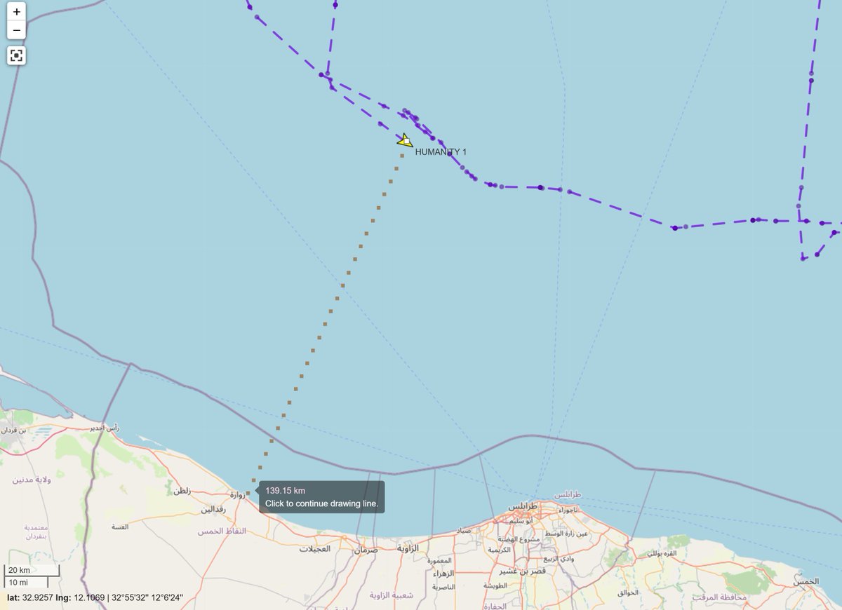 TrafficoNaviOnc's tweet image. 26.11.2025 #Humanity1 si posiziona a circa a 75 nm da Zuara per intercettare le bare galleggianti in navigazione per Lampedusa