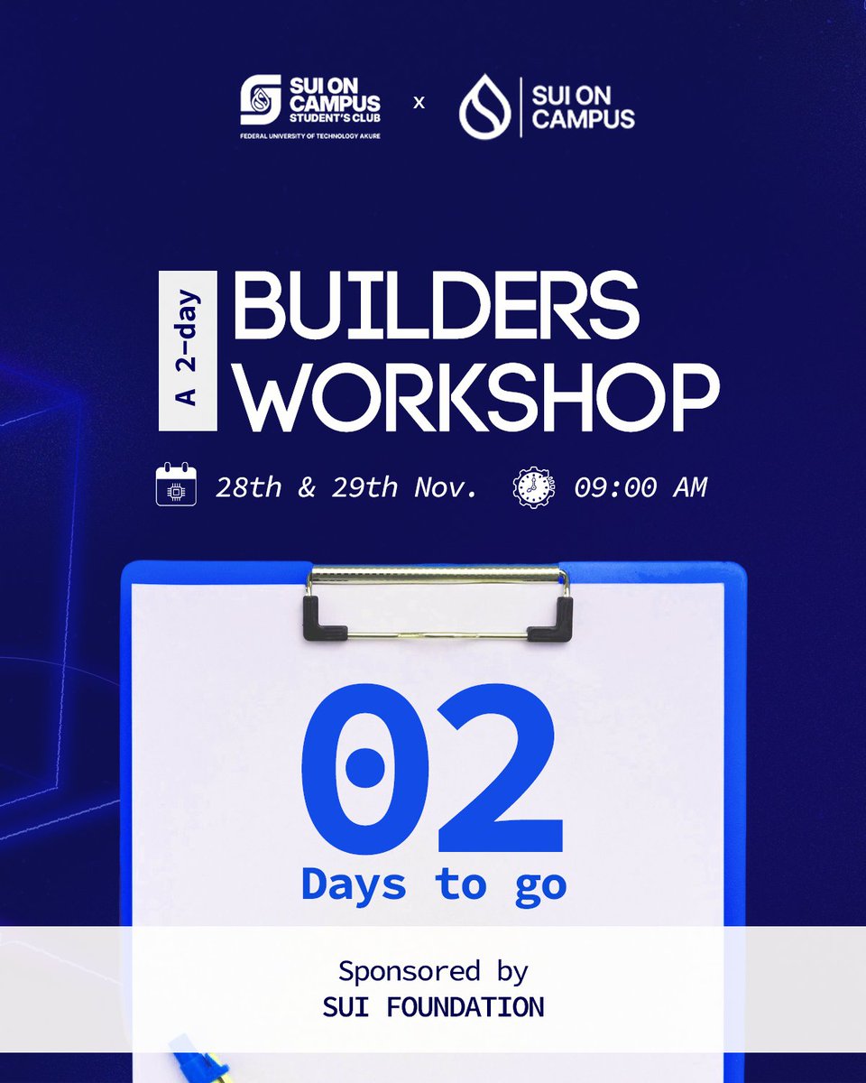 socscfuta's tweet image. Opportunity Knocks! 🚪  
The @socscfuta 2-Day Hands-On Workshop is just 2 DAYS away.  Gain practical tech skills and network this weekend! 
🗓️ Nov 28th &amp;amp; 29th | ⏰ 9:00 AM 📍 Web3Nova, Southgate  
Register now: luma.com/0t6tjoqo