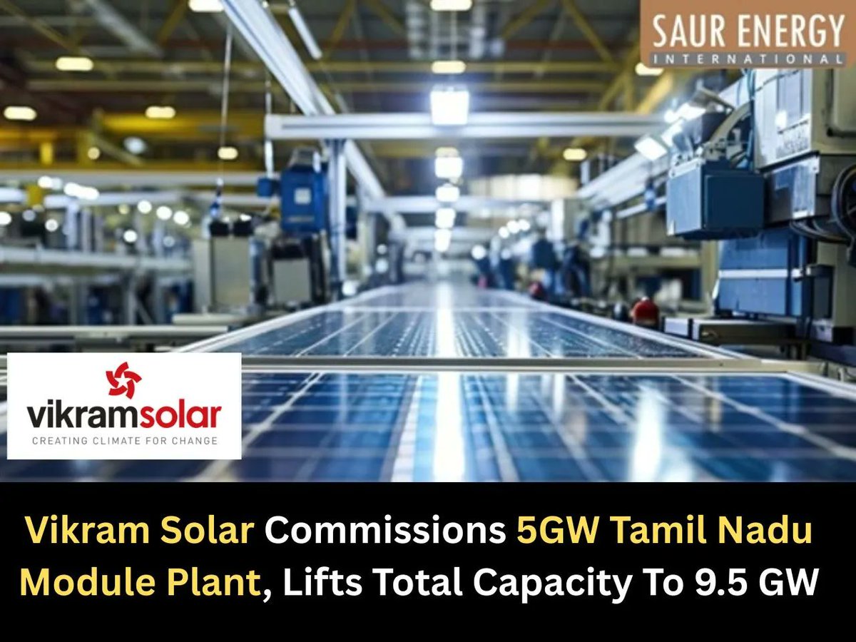 Saur_energy's tweet image. Vikram Solar on Wednesday said it has commissioned a 5-GW #solarmodule manufacturing facility at #Vallam in #TamilNadu, taking its total installed manufacturing capacity to 9.5 GW.

Read more saurenergy.com/solar-energy-n…

@VikramSolar | @GyaneshC | #solarenergy