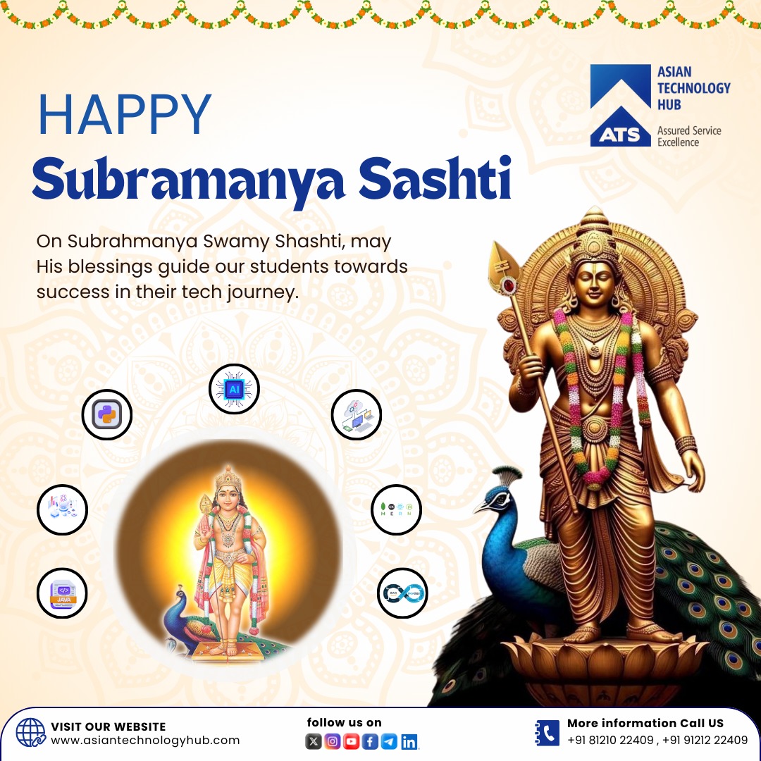 ATS_TechHub's tweet image. Happy Subrahmanya Swamy Shashti! 🙏✨
May Lord Murugan bless our students with wisdom, strength &amp;amp; success in their tech journey.
Wishing everyone progress &amp;amp; positivity.

🔗 Register Now: tally.so/r/mREvJQ
📍 Madhapur, Hyderabad
📞 81210 22409 | 91212 22409
#SubramanyaSashti