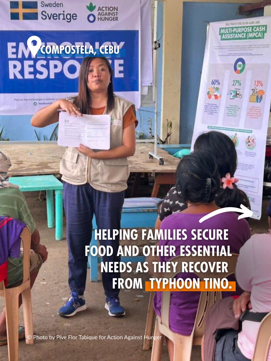 EndHungerPH's tweet image. In 📍Compostela, Cebu, families hit by #TyphoonTino are still struggling to put fresh food on the table. With support from @sida, they received multipurpose cash assistance—helping them buy meat, vegetables, and fruits and regain control after the disaster.