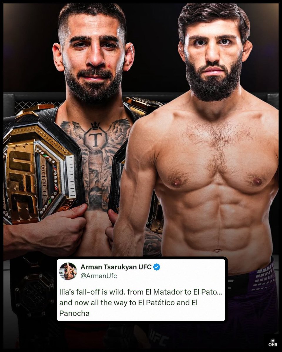0verhandright's tweet image. Arman Tsarukyan continues to send shots at Ilia Topuria 👀 

“Ilia&apos;s fall-off is wild. From El Matador to El Pato... and now all the way to El Patético and El Panocha”

#ufc #MMATwitter