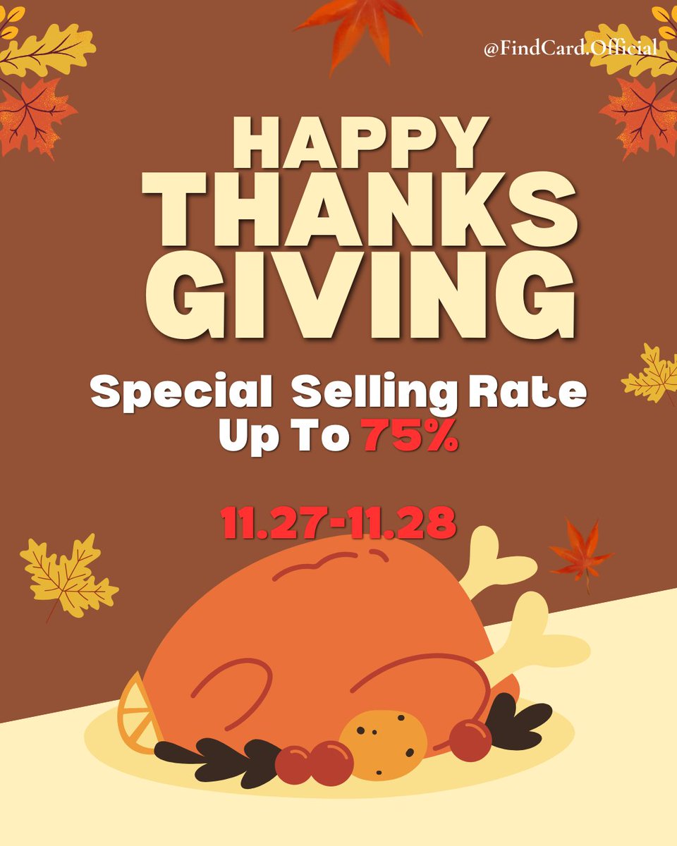 Find_Card's tweet image. 🦃 Thanksgiving Special Event! 🎉
💳 All Steam gift cards will be paid at 75% selling rate during the event!
⏰ Event Time: UTC-2 | 11/27 00:00 – 11/28 24:00
📲 How to participate: Click the link  (bit.ly/4puh8NJ) to download the app and upload your Steam gift cards.