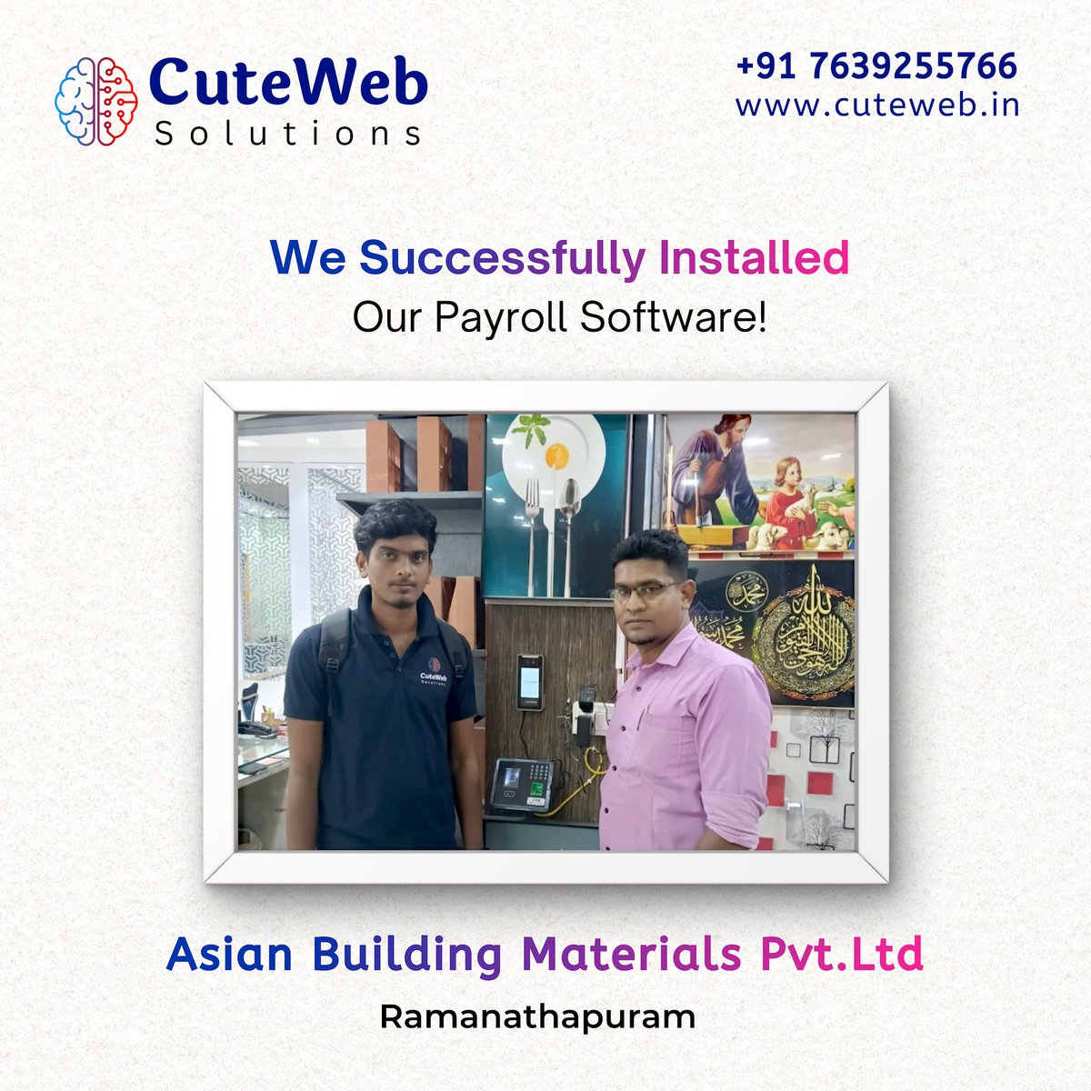 CuteWebSolution's tweet image. 🎉 Another Successful Payroll Software Installation! 🎉

We’re excited to welcome Asian Building Materials Pvt.Ltd, Ramanathapuram to the CuteWeb Solutions family!

#PayrollSoftware #DigitalTransformation #HRTech #Automation #CuteWebSolutions #PayrollMadeEasy
