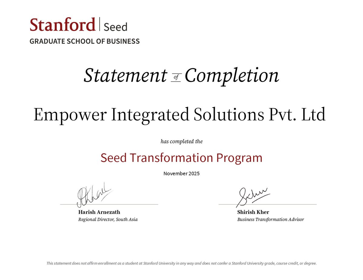 empowersol96's tweet image. Empower Solutions is proud to share that we have completed the Stanford Seed Transformation Program, a significant step in strengthening how we think, operate, and scale as an organisation.