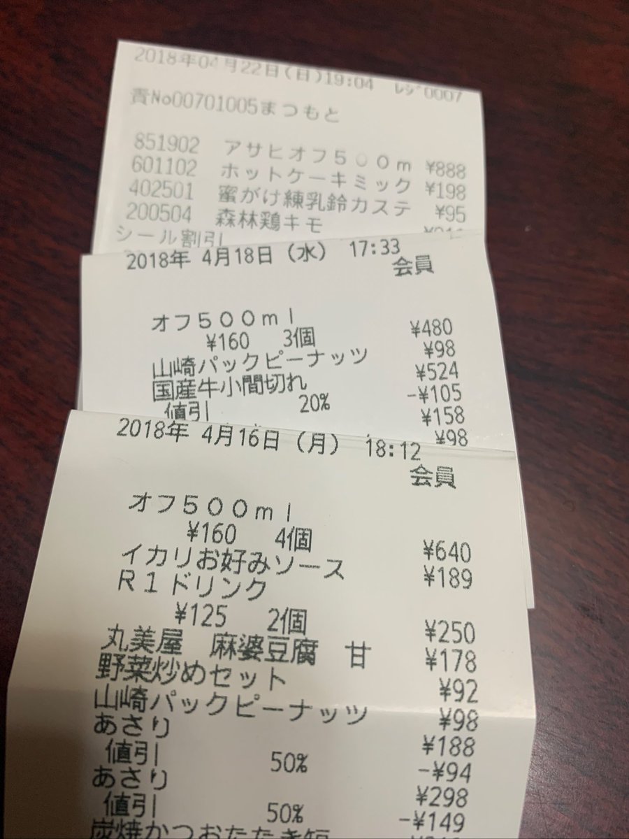 母親のものを少し整理。 変な時期の、レシートの束出てきて笑っている