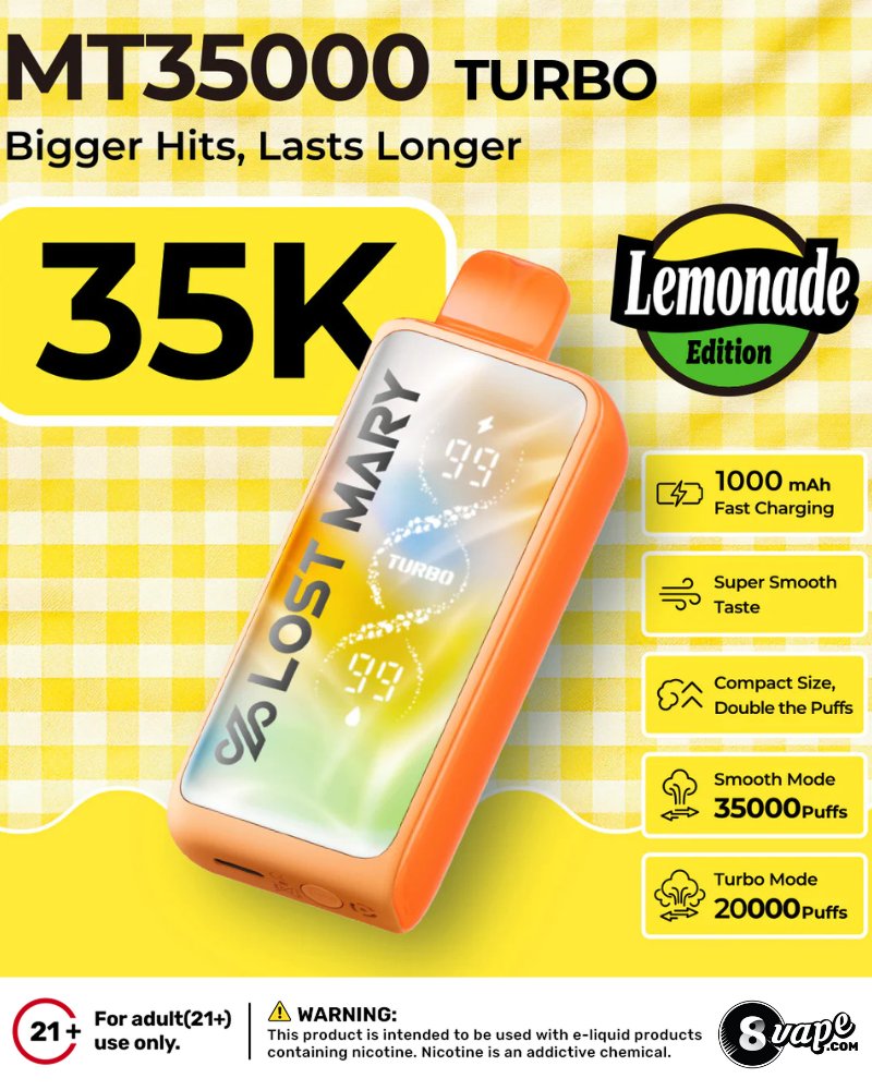 EightVape's tweet photo. 🍋💥 Lost Mary MT35000 Turbo – Lemonade Edition is LIVE!
Fresh lemonade vibes + turbo power = your new favorite drop.
And guess what? It’s Black Friday. 😏
Use code BF18 to SAVE MORE! 🖤⚡
👉 https://t.co/ucPYeEaFF9
#8Vape #LostMary #MT35000 #TurboLemonade #BlackFriday #BF18 🍋 https://t.co/X7rtNJOelb