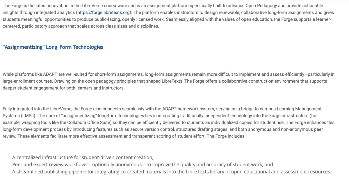 impactology's tweet image. The Forge is an assignment platform specifically built to advance open pedagogy and provide actionable insights through integrated analytics 
forge.libretexts.org

The platform enables instructors to design renewable, collaborative long-form assignments
libretexts.org/blog/2025/06/1…
