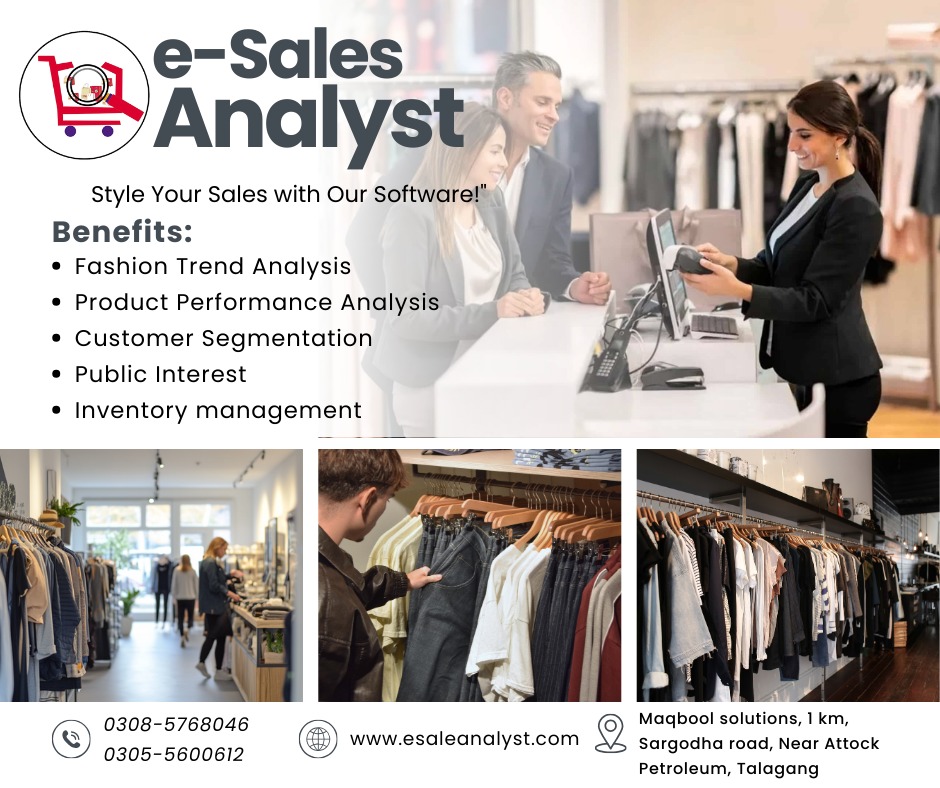 MaqboolSolution's tweet image. eSales Analyst – POS for Clothes Shops 👕🧵
Manage sales, stock &amp;amp; reporting smartly. Grow your garments business with ease!
📞 +92305-5600612 | +92311-7472993
#eSalesAnalyst #POS #ClothesShop