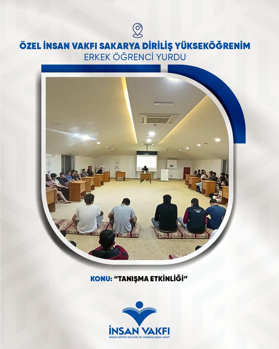 📍Özel İnsan Vakfı Sakarya Diriliş  Öğrenci Yurdu

Özel İnsan Vakfı Sakarya Diriliş Yükseköğrenim Erkek Öğrenci Yurdumuzda, yurt müdürü ve öğrencilerin katılımıyla bir tanışma etkinliği gerçekleştirildi. 🌱
