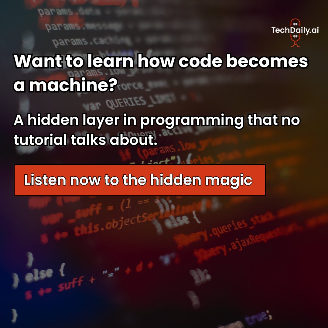 Techdailyai's tweet image. There’s a hidden layer in programming that no tutorial talks about. If you skip it, your code works, but your skills never scale. We reveal the silent forces translating your logic into action.
Listen now: techdaily.ai/resources/lear… #CompilerMagic #CodeToMachine #TechTransformation