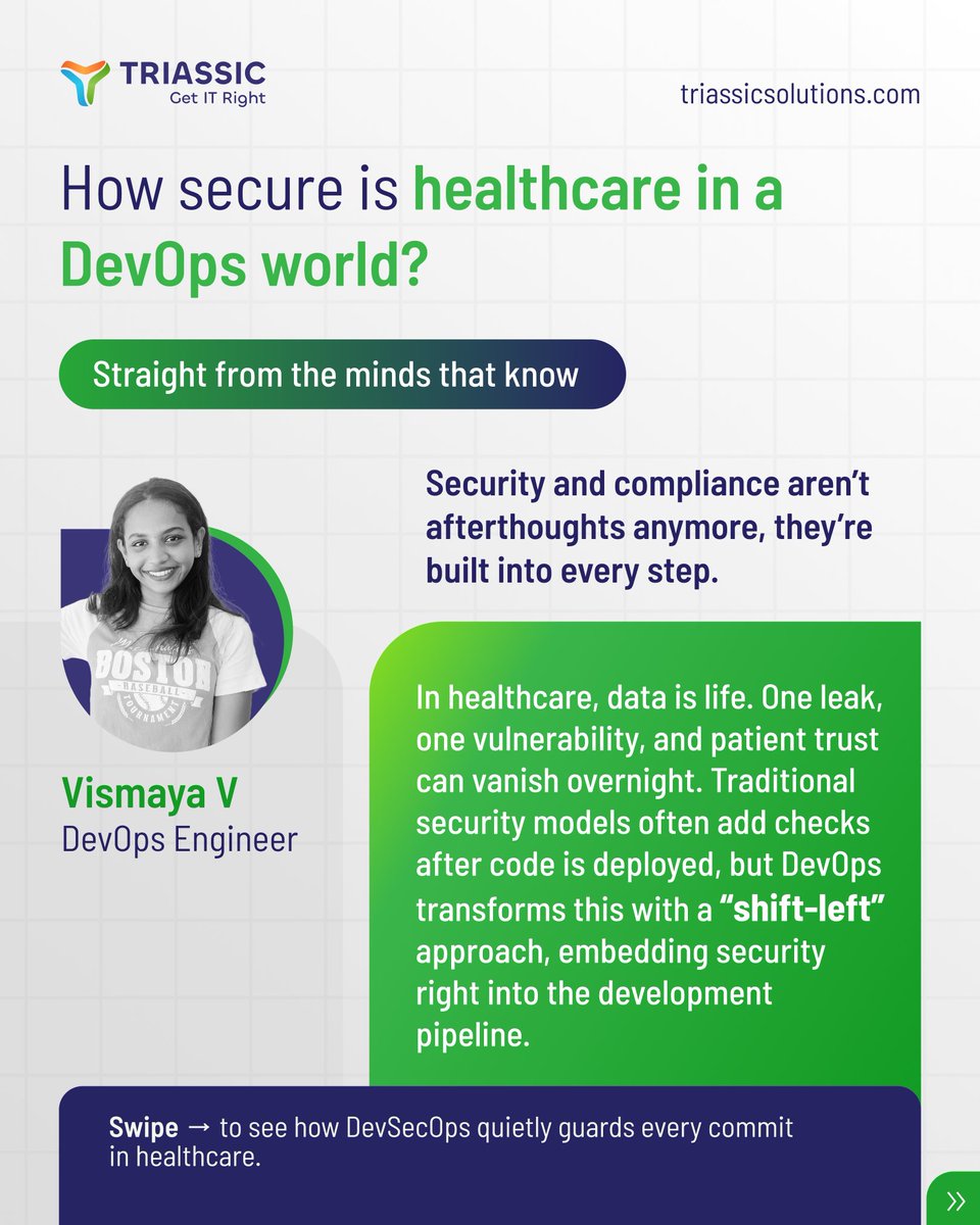 TriassicSolns's tweet image. How secure is healthcare in a DevOps world Every commit can impact patient data. 

In this post, our DevOps Engineer Vismaya V shares what really happens when teams shift left. 

Comment or DM us to talk about hardening your DevOps pipeline.

#DevOps #DevSecOps #Triassic