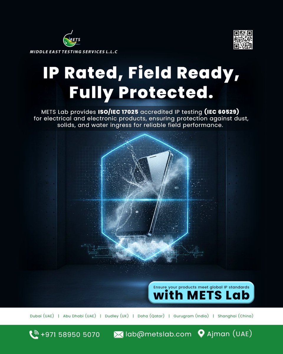 MetsLab_'s tweet photo. Tough conditions demand tougher products.
Ensure durability with METS Lab IP tests.
π© Apply: careers@metslab.com π Job Code: 124 π +971 589505070 π§ lab@metslab.com
π https://t.co/TKAm4fKmES
#ProductTesting #IPStandards #METSLab https://t.co/kzBQWxBOMJ