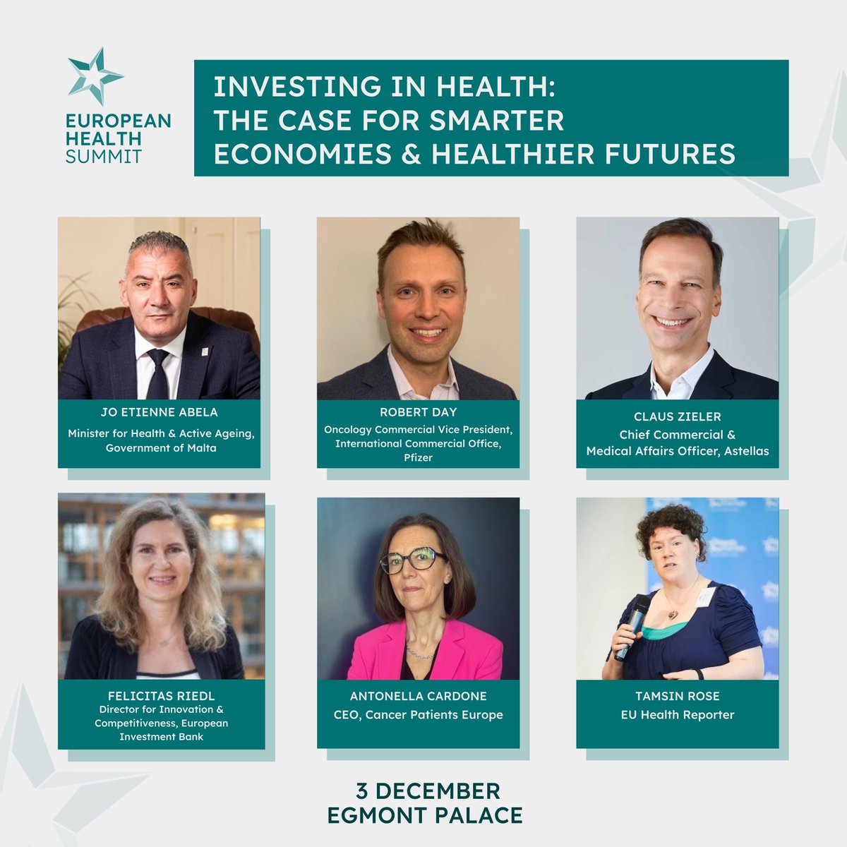 🩺 #EHS2025: Panel Announcement!

Join us at the European Health Summit at Egmont Palace in Brussels for the panel "Investing in Health: The Case for Smarter Economies &amp; Healthier Futures".

🗣Speakers:

- <a href="/joetienneabela/">Jo Etienne Abela</a>, Minister for Health and Active Ageing, Government of