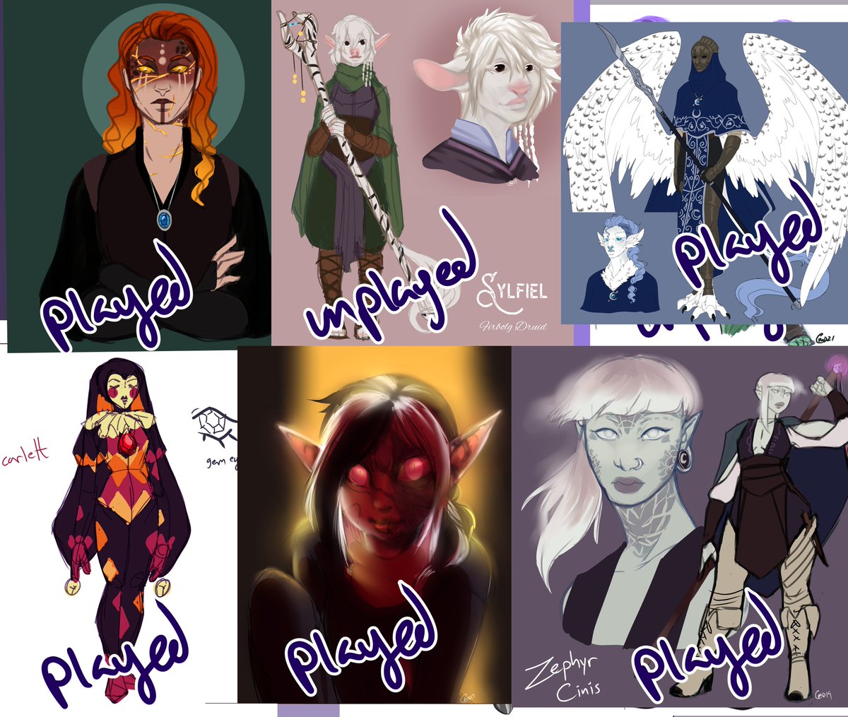 TheRileyOMalley's tweet photo. So if you ever need work for your D&D campaigns-
Mostly did these to see the variety in design work (notes of who all I have played and not played yet)
#RileyArt #RileyOCs #dnd https://t.co/3FfGssOe23