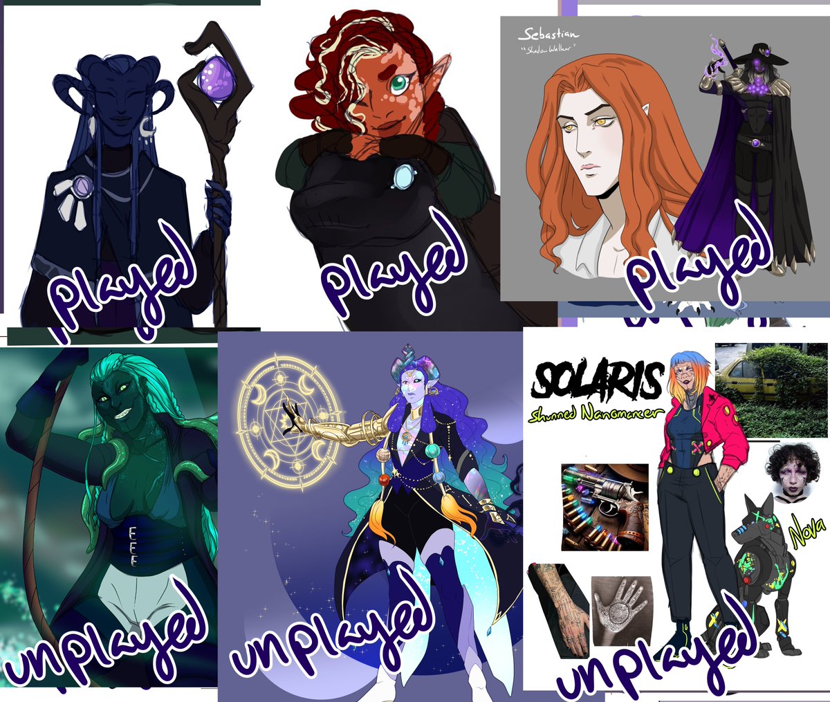 TheRileyOMalley's tweet photo. So if you ever need work for your D&D campaigns-
Mostly did these to see the variety in design work (notes of who all I have played and not played yet)
#RileyArt #RileyOCs #dnd https://t.co/3FfGssOe23