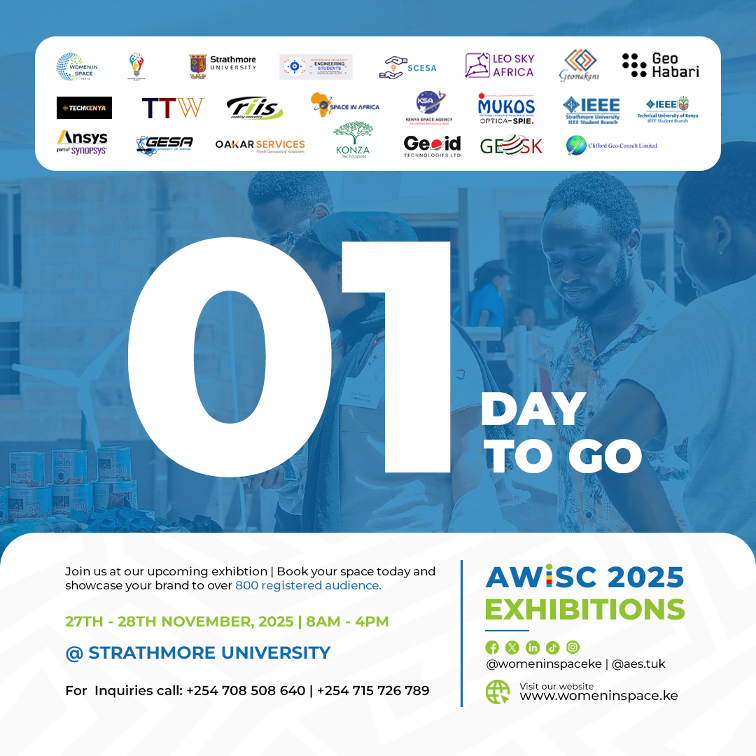 womeninspaceke's tweet photo. IT'S TOMORROW! 🚀 #AWiSC2025 begins 8:00 AM SHARP at @StrathU !

REMINDER: Bring your ID for entry! Don't miss the high-level panels and the Drone Shows!

See you tomorrow, Space Leaders! ✨

#1DayToGo #AfricanSpace #STEMConference #Tomorrow https://t.co/gLX7K84sU6