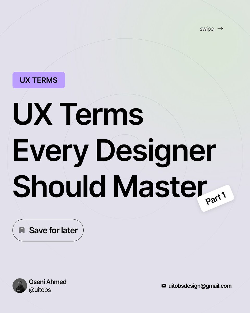 uitobs's tweet image. UX Terms that Every Designer Should Master 

Here are terms that guide every strong UX process. 

Which one is your favorite?

#UIUXDesign #UserExperience #UserInterface #UXResearch #DesignThinking #UXDesign #UITrends #LearningDesign #DigitalExperience #ProductDesign