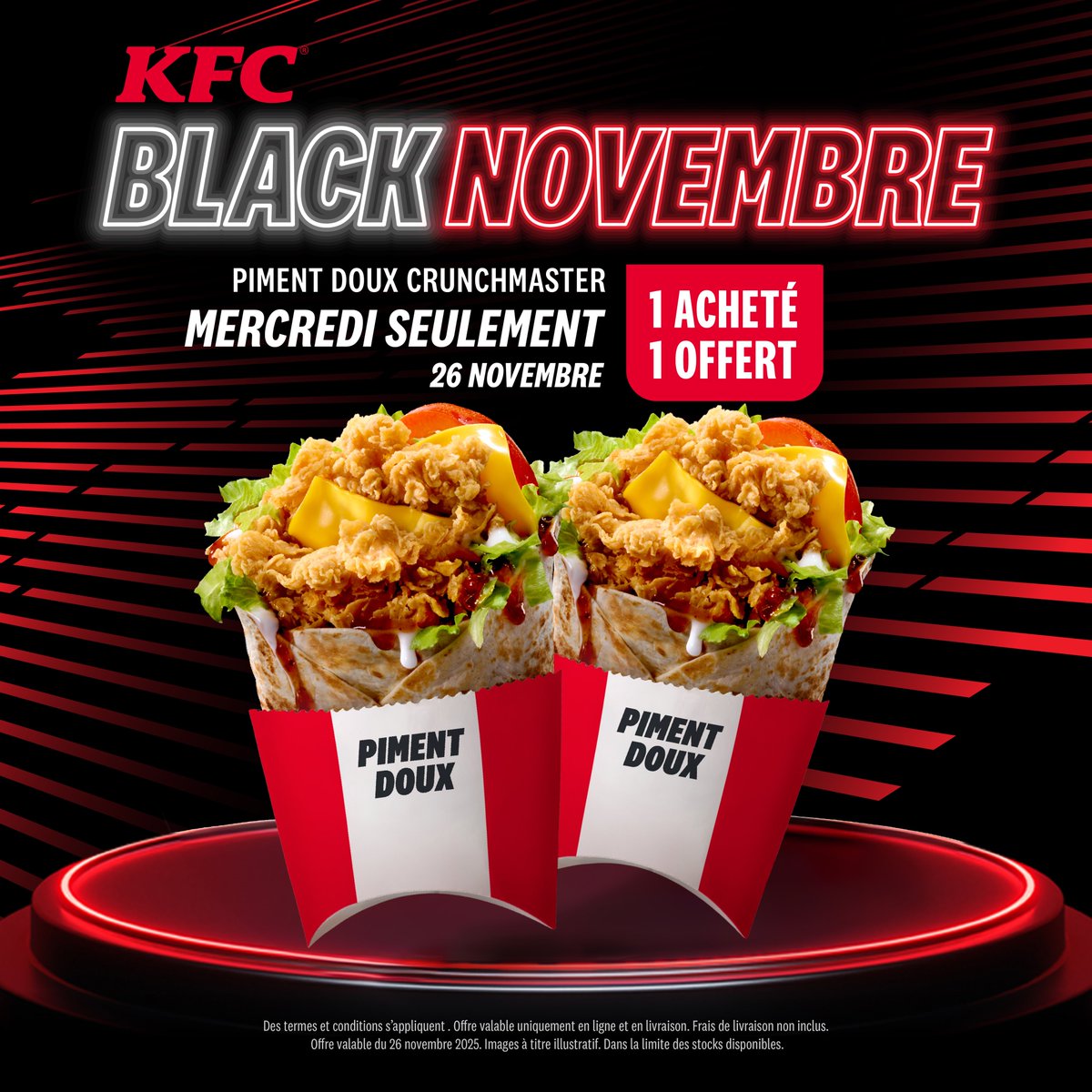 KFC_CDI's tweet photo. Amoureux de la douceur, c’est votre jour ! Ce mercredi, c’est la folie sur l’appli et le site web KFC ! 1 sweet chili Crunchmaster acheté = 1 offert! https://t.co/IrFj0R4iuO