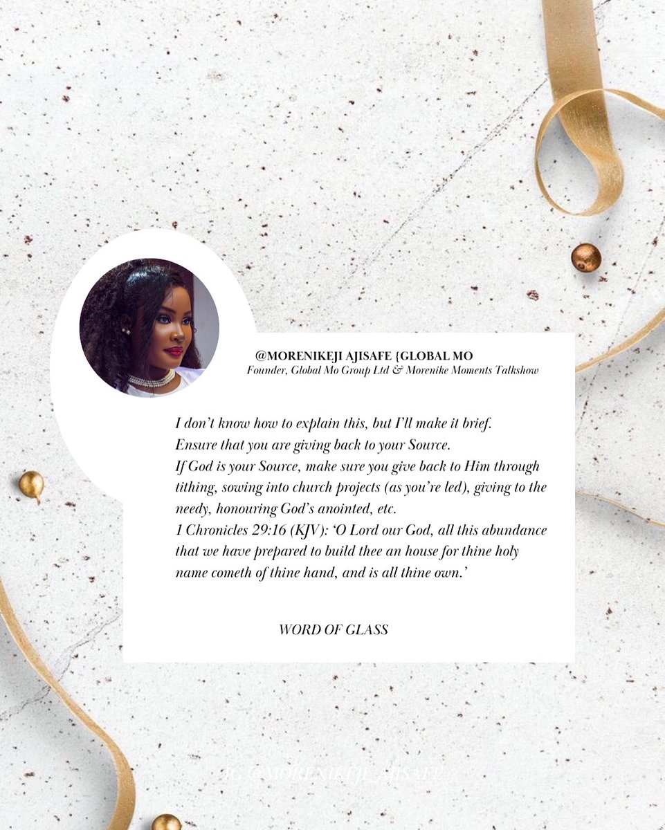 GLOBAL__MO's tweet image. Word of Glass

In our world, people only think of surviving and earning. But the real question is:

Who is your Source?
Do you give back to your Source?

When you do, your blessings can never stop flowing.

#WordOfGlass #FaithTalks #GodIsMySource #GraceOverflow #Blessings