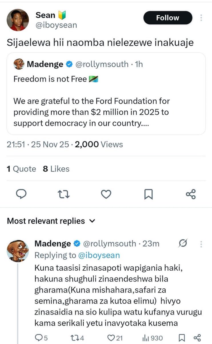 Kamba kuna watanzania walienda semina ya maandamano😁? <a href="/tanpol/">Police Force TZ</a> anzeni na huyu mntapata wahaini hao walioenda semina na kulipwa ndio wahaini .

Kwakuwa huyu anajua walipofanyia hio semina atawasaidia list na hiyo $20m iliingiaje nchini.

Msilete mzaha.