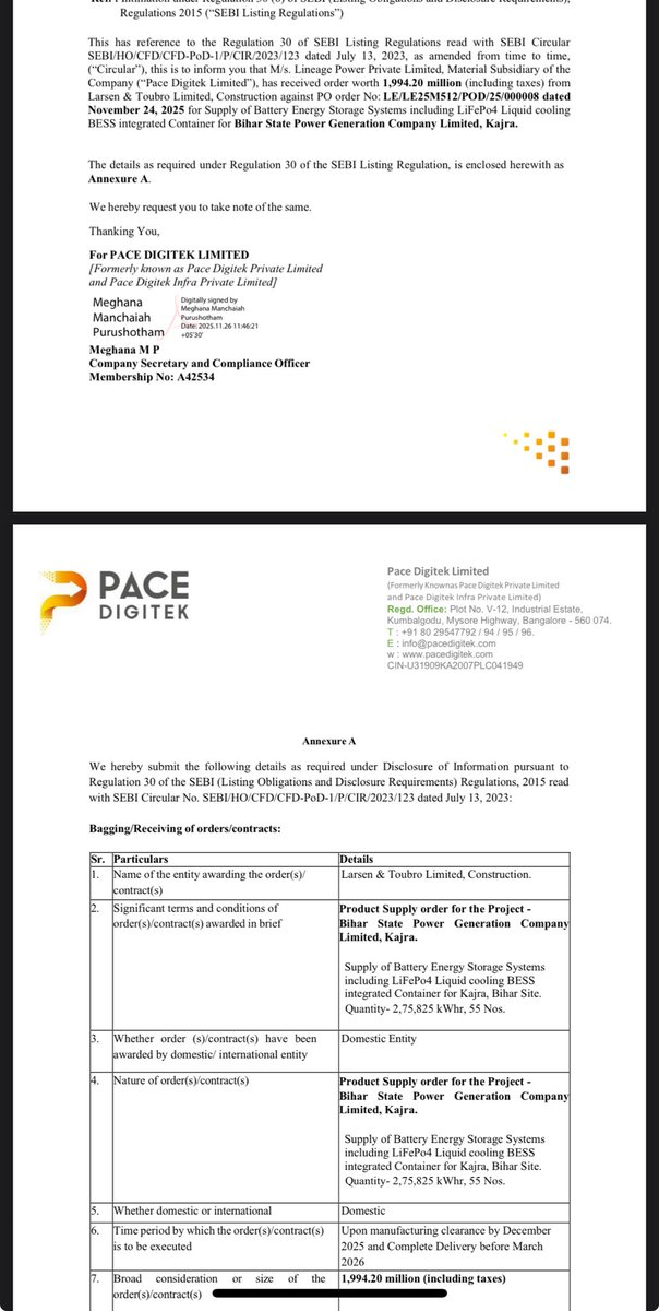 Vivek_Ruparel's tweet image. #ORDER #PACEDIGITK 

Award of Contract to Material Subsidiary- Lineage Power Private Limited by Larsen &amp;amp; Toubro Limited, Construction.