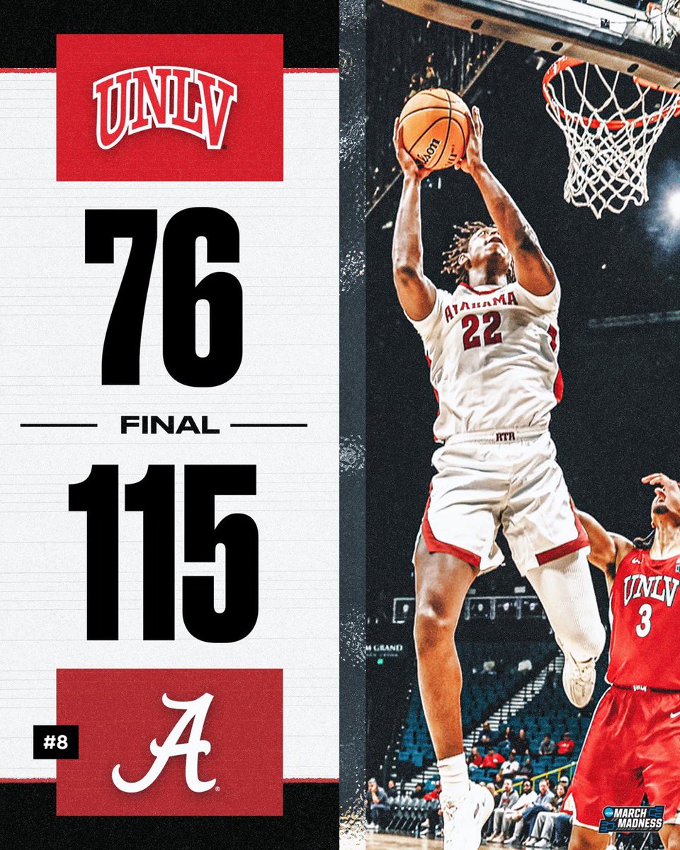 BamaHistory's tweet image. With its 115-76 victory over @TheRunninRebels, @AlabamaMBB tied the program record for the second-most points scored in a single game. Alabama beat Georgia 115-82 on Feb. 13, 2021. The single-game record of 123 points occurred on Dec. 9, 1971, in a 123-91 win over South Florida.
