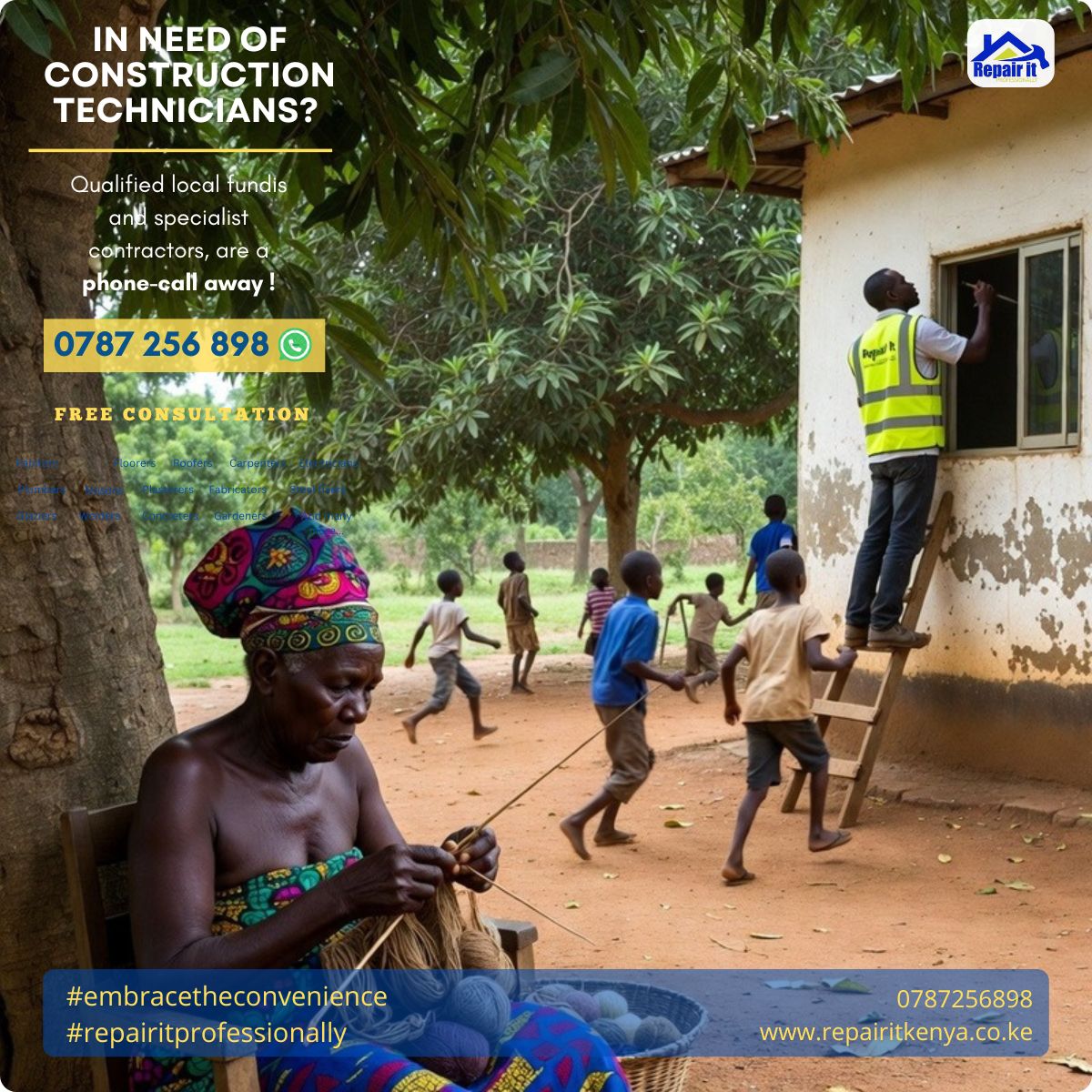 RepairItKenya's tweet image. EVERYONE DESERVES A PROFESSIONAL SERVICE

Use our platform to get connected to qualified local construction technicians and specialist contractors in your locality.

Free Consultation 

#embracetheconvenience #repairitprofessionally