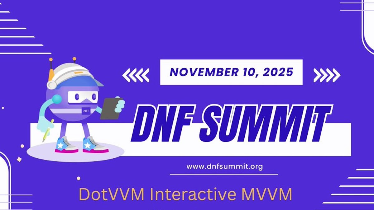 dotnet's tweet image. In this @dotNETFDN replay from the DNF Summit, we explore DotVVM, an innovative framework for building interactive web applications using the MVVM pattern while keeping your client-side footprint minimal.

Plus, (cont) msft.it/l/6014tkBW8
