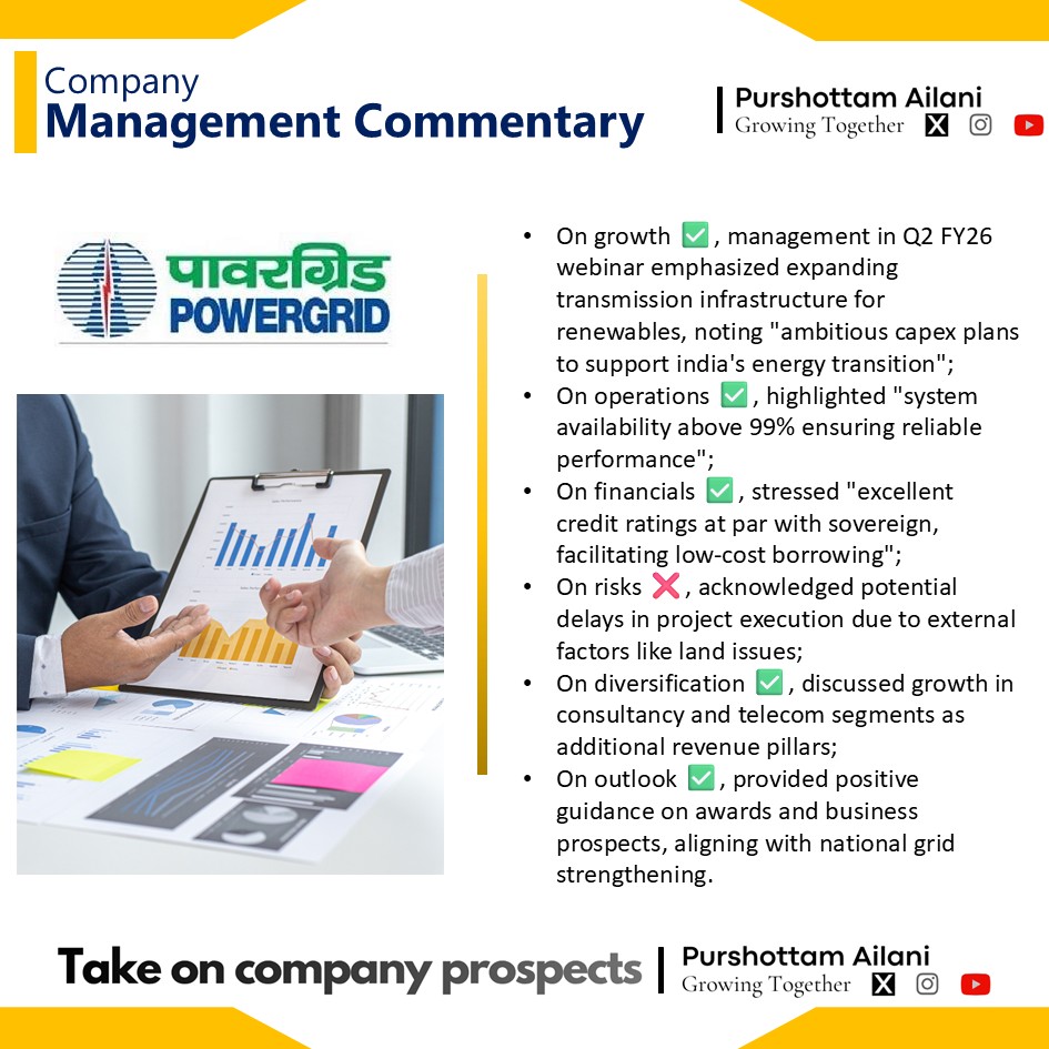 PURU_AILANI's tweet image. Power Grid Corporation
⚡️Backbone for power distribution
⚡️Near Monopoly
🟩Capex-driven growth: 
- Investments in renewables - Gasification - Earnings kick in post-commissioning (lumpiness expected).

⚡️Upcoming analysis for Power Sector players
- Adani Power
- Tata Power
-…