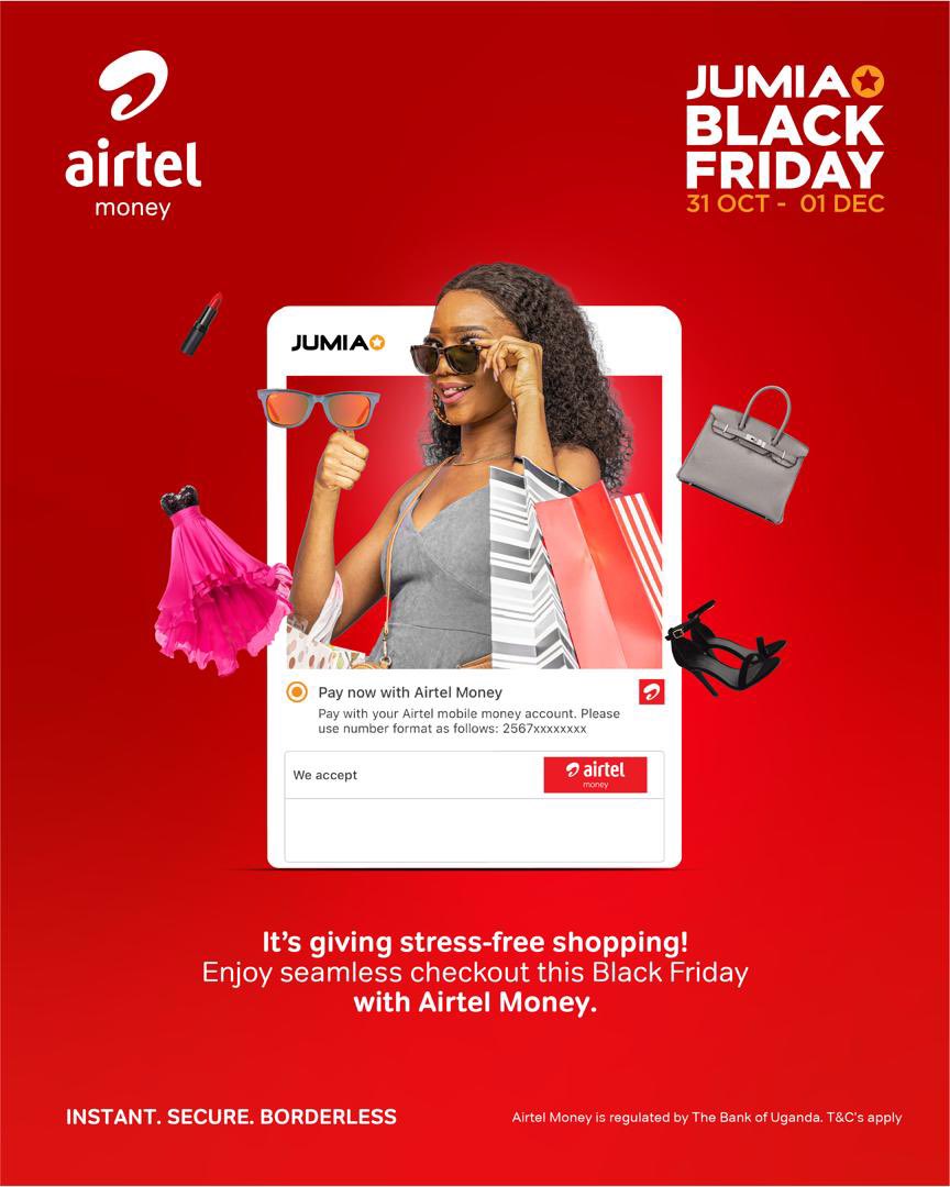 Black Friday is wrapping up, but the deals are hotter than ever — and Airtel Money is here to make your shopping smooth and effortless.

Dive into huge discounts on Jumia and check out in seconds using Airtel Money.

#AirtelXJumiaBlackFriday