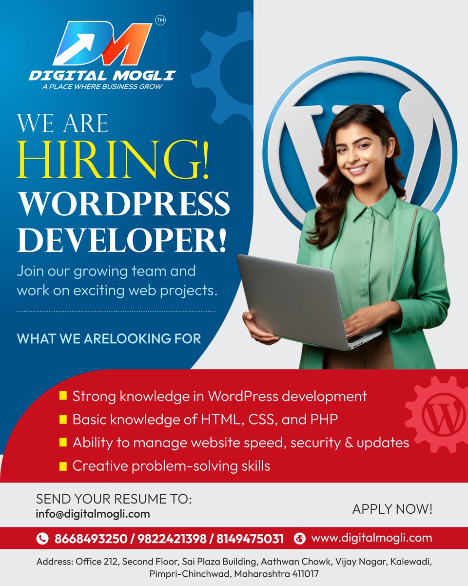 DigitalMogli's tweet image. 📧 How to Apply:
Send your resume to info@digitalmogli.com 📩
Call: 8668493250 / 9822421398 / 8149475031 📞
Check us out: digitalmogli.com 🌐

#WordPressDeveloper #JobOpening #WebDevelopment #Hiring #WordPress #DigitalMogli #DigitalMarketingAgency #pcmc #pune