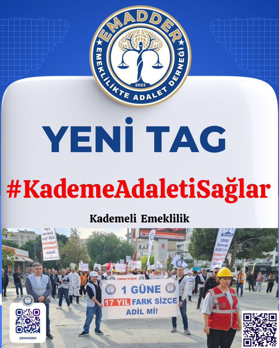 mihribanugurluu's tweet photo. 📢🔥 YENİ TAG DUYURUSU 🔥📢
👇👇👇👇👇👇👇👇👇👇👇
@EmadDernegi
#KademeAdaletiSağlar

Aynı işi yapan, aynı primi ödeyen milyonların sadece işe başlama tarihi yüzünden hak ettiği emeklilik hakkından mahrum bırakılması artık kabul edilemez!
Bu ayrım adalete, eşitliğe ve sosyal güvenlik ilkesine aykırıdır.

Bugün sesini yükselt, yarına bırakma!
Çünkü kademe bir lütuf değil, ödenmiş primlerin hakkıdır.
Kademe adaleti sağlar, toplumda güveni ve huzuru güçlendirir!

✊ Emeklilikte Adalet Derneği
@EmadDernegi
#KademeAdaletiSağlar

@Akparti @MHP_Bilgi @iyiparti @herkesicinCHP @rprefahpartisi @tipgenelmerkez @zaferpartisi @SaadetPartisi @devapartisi @anahtarparti @sgksosyalmedya @haber_sgk