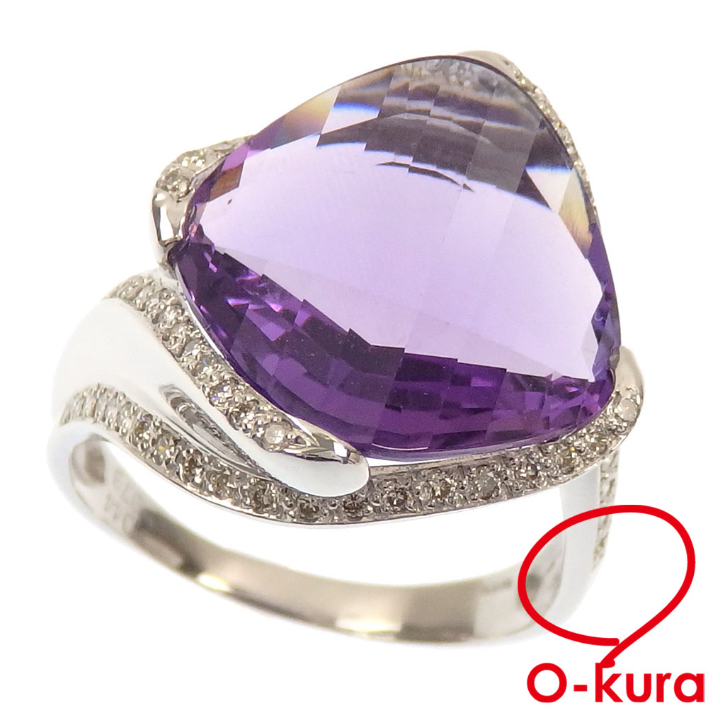 ✨販売中✨ K18WG アメジスト ダイヤモンド リング 21号 アメジスト