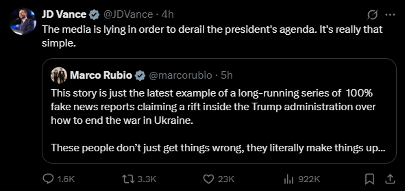 Dr00n's tweet image. Clearly. All is well, no issues. Head of the State Dept. and the Vice President doing this song and dance on Twitter proves this. lol