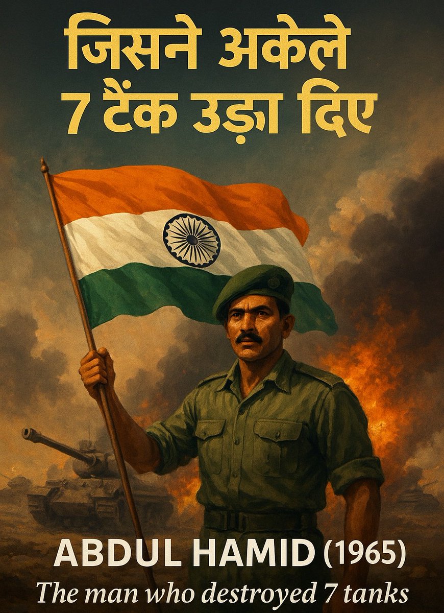 iindianmuslim45's tweet image. वो आदमी जिसने अकेले 7 टैंक उड़ा दिए अब्दुल हमीद (Param Vir Chakra)

1965 की भारत–पाक लड़ाई का सबसे कठिन मोर्चा था असाल उत्तर
पाकिस्तान ने दुनिया के सबसे ताकतवर Patton Tanks लगाए थे
जिन पर उस समय पूरा भरोसा किया जाता था कि इन्हें कोई नहीं रोक सकता

लेकिन उन्हें नहीं पता था कि…