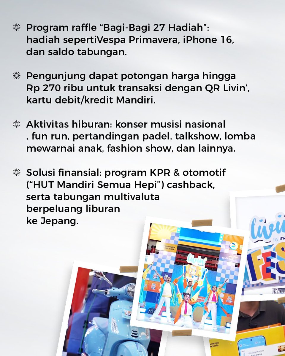 Jebegituloh's tweet image. Acara Livin’ Fest 2025 di Makassar menghadirkan berbagai aktivitas ekonomi kreatif, hiburan, serta layanan keuangan. Respons publik menunjukkan tingginya minat terhadap festival ini. #bankmandiri