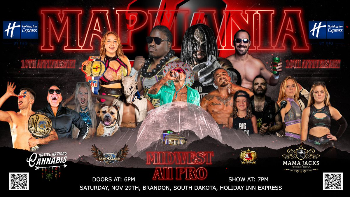MidwestAllPro's tweet image. MAPMANIA: 10 Year Anniversary  LIVE* Holiday Inn Express &amp;amp; Suites Sioux Falls-Brandon (1103 N Splitrock Blvd, Brandon, SD)
DOORS AT 6PM
SHOW AT 7PM 
#epic #job #StrangerThings  #season 5 #PRO WRESTLING
TICKETS #MAPMania:  
ticketleap.events/tickets/mjprod…