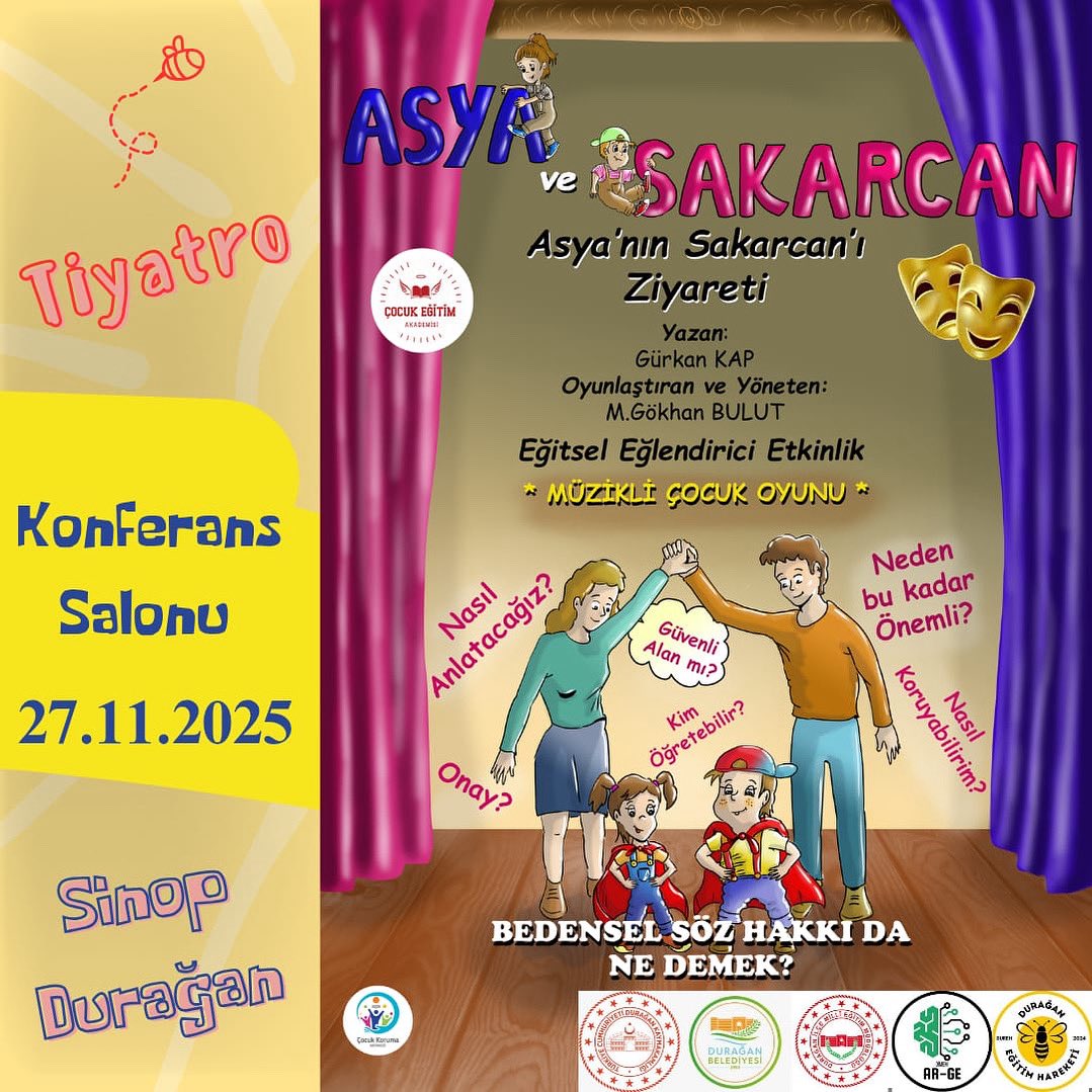 🎭 Dilimizin Zenginlikleri Projesi kapsamında düzenlenen “Asya’nın Sakarcan’ı Ziyareti” adlı eğitsel ve eğlendirici çocuk tiyatromuz yarın öğrencilerimizle buluşuyor.

Çocuklarımızın güvenli alan, beden farkındalığı ve onay bilinci konularında farkındalık kazanmasını hedefleyen