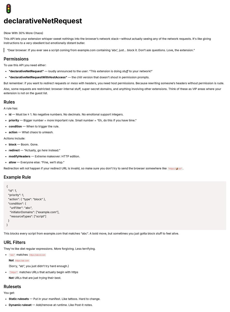 dadwal_tanvi's tweet image. Control Tabs with declarativeNetRequest &amp;amp; Permissions API🧙‍♂️

youtu.be/5edygpFXA90?si…

#CodeLife #WebDev #FrontendDev #CodingDaily #ProgrammerHumor