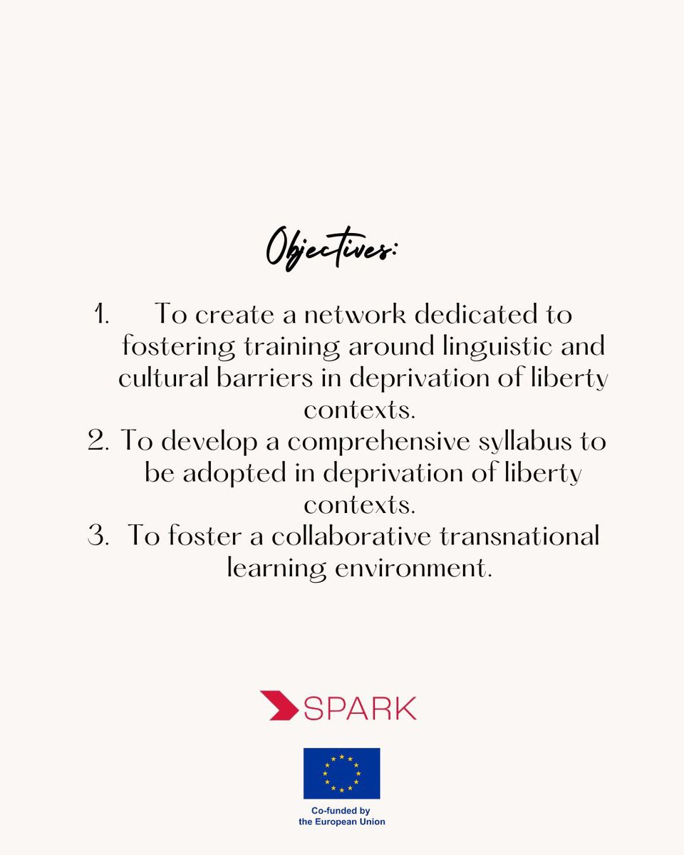 dialogoserasmus's tweet image. 🚨We’re happy to tell you a little bit more about the new project that is about to commence: SPARK (Supporting Penitentiary Advancement through Reflection and Knowledge about linguistic and cultural diversity). 

New updates coming soon‼️‼️

#PSIT #interpreting #translation