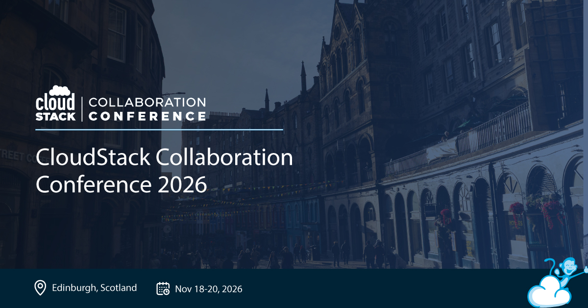CloudStack's tweet image. Registration is open for the #CloudStack Collaboration Conference 2026!

Next year’s #CloudStackCollab will be in Edinburgh, Scotland, on 18–20 Nov, following the same format as #CSCollab2025 with a hackathon plus two days of sessions and workshops!
👉 apachecloudstack.short.gy/uN5roW