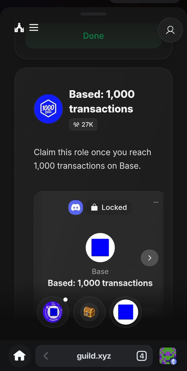 0x_Creed's tweet image. Claim your @base onchain roles from guild. You can score four roles by hitting 1,000+ transactions on Base. The top-tier role has just 27,000 holders, so it’s a rare badge.

If you qualify, don’t sleep on it.
claim your role!

🔗 guild.xyz/base/onchain
@HeyElsaAI is a good start