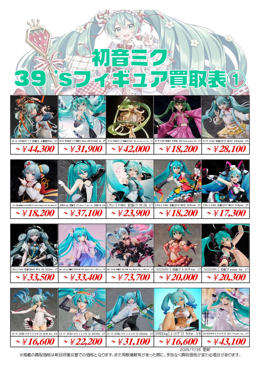 初音ミク等まとめ売り 📣#初音ミク フィギュア買取表 11/26付 ① ＼ 系列3店舗・宅配買取