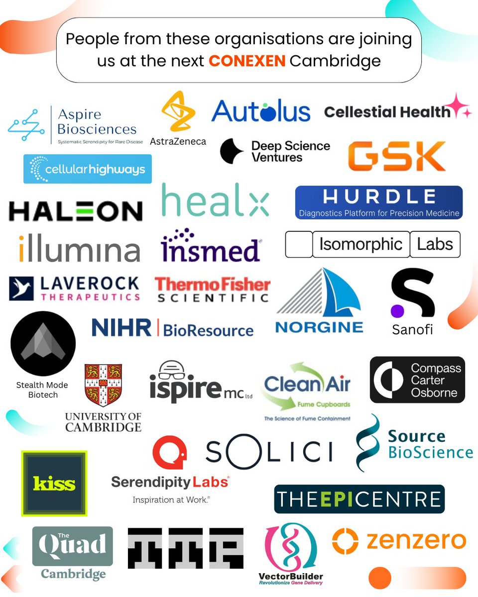 People from these organisations are joining us at the next CONEXEN Cambridge on 10th December! 🌟

👥 If you have a ticket and can no longer join us, please email us at 📧 hello@conexen.net so we can pass your ticket to those on our waiting list.