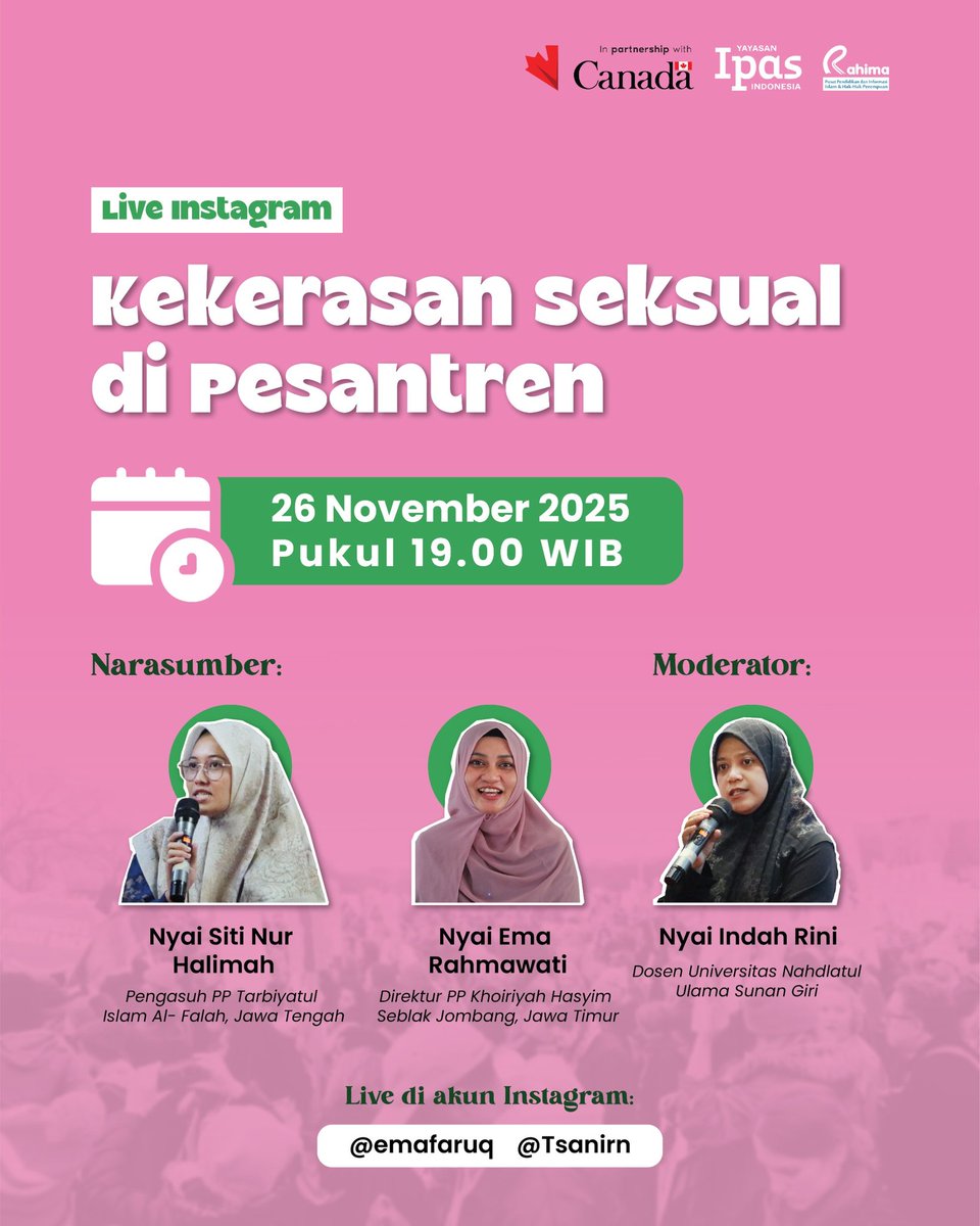 swararahima's tweet photo. Halo Sahabat Rahima✨️

Dalam rangka memperingati 16 HAKTP, malam ini pukul 19.00 WIB kita akan live di Instagram! 🎥✨

Let's join us! https://t.co/xedm0f6l2W