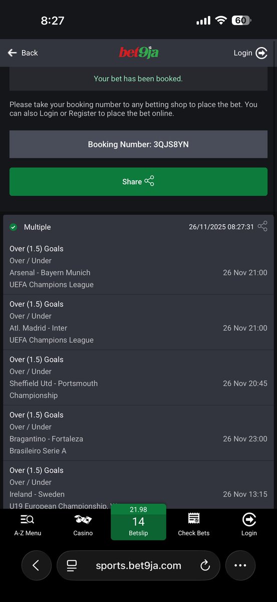 10, 20, 21 odds on Bet9Ja

3QJRYBT

3QJSCMJ

3QJS8YN

#Bet9jaCode