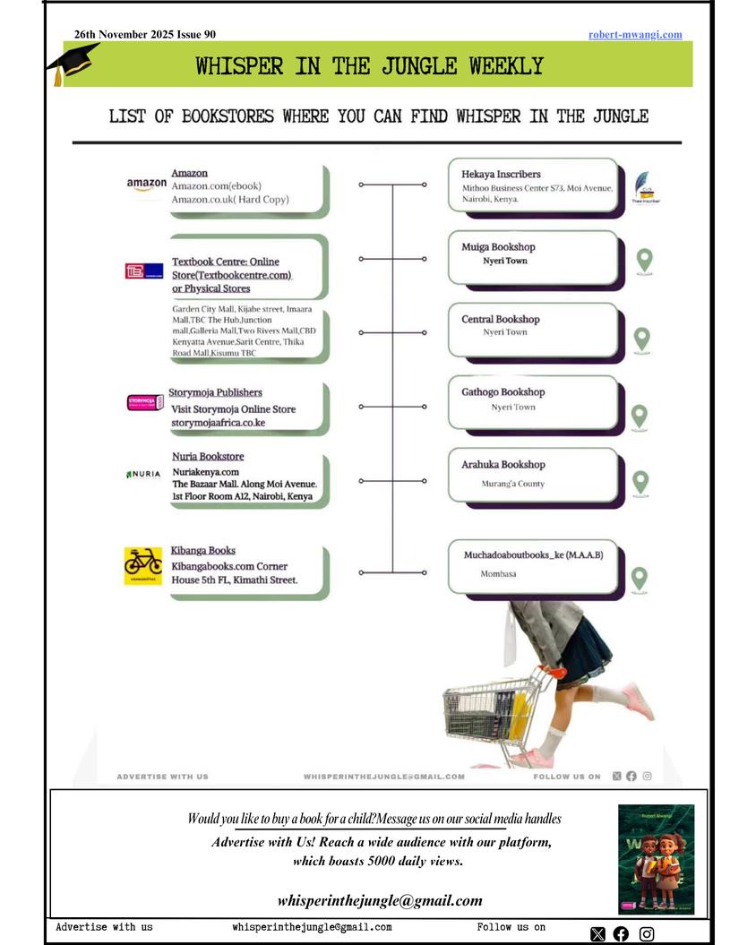 WhisperJungle's tweet image. How to succeed as a writer in Kenya.
Are you a writer, poet, or book lover in Kenya?
Here’s your Weekly Bookish Digest! Join our community of passionate readers, writers, and poets as we explore the world of words.@NuriaStore 
#BookTwitter #readingcommunity #WhisperInTheJungle