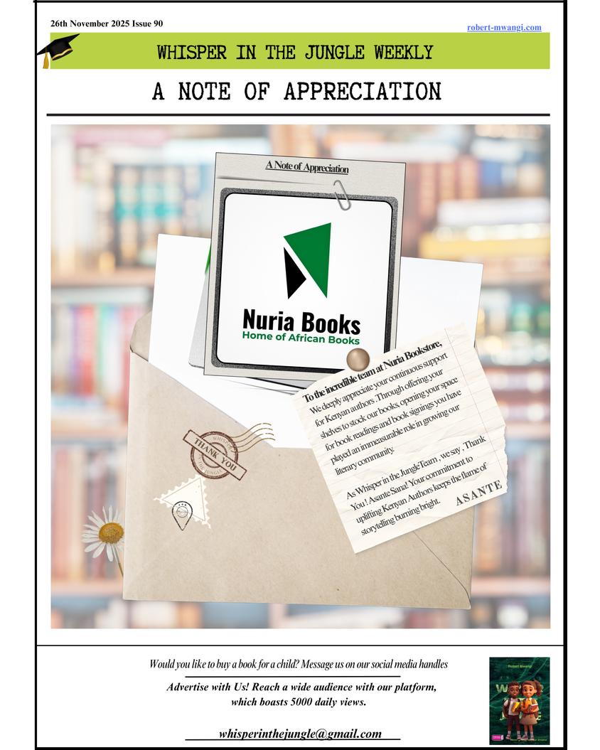 WhisperJungle's tweet image. How to succeed as a writer in Kenya.
Are you a writer, poet, or book lover in Kenya?
Here’s your Weekly Bookish Digest! Join our community of passionate readers, writers, and poets as we explore the world of words.@NuriaStore 
#BookTwitter #readingcommunity #WhisperInTheJungle