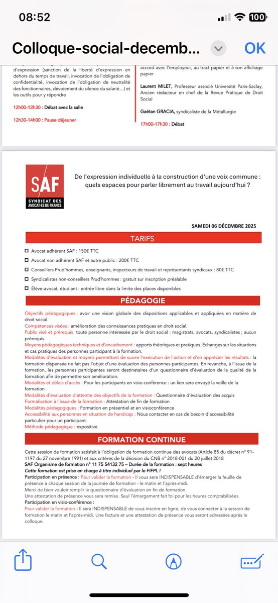 Un colloque de référence en droit du travail à ne pas manquer le samedi 6 décembre ( 6h de formation continue en or 😉) ⁦<a href="/syndicatavocats/">Le SAF</a>⁩